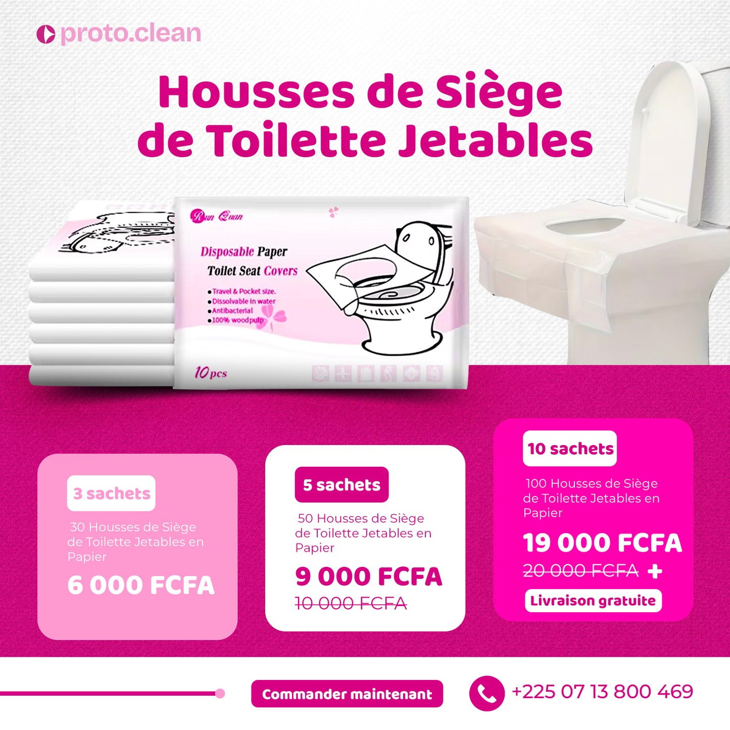 Pack de 10 Housses de Siège de Toilette Jetables en Papier