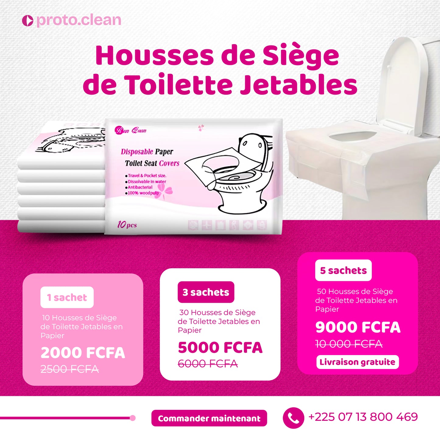 Pack de 10 Housses de Siège de Toilette Jetables en Papier